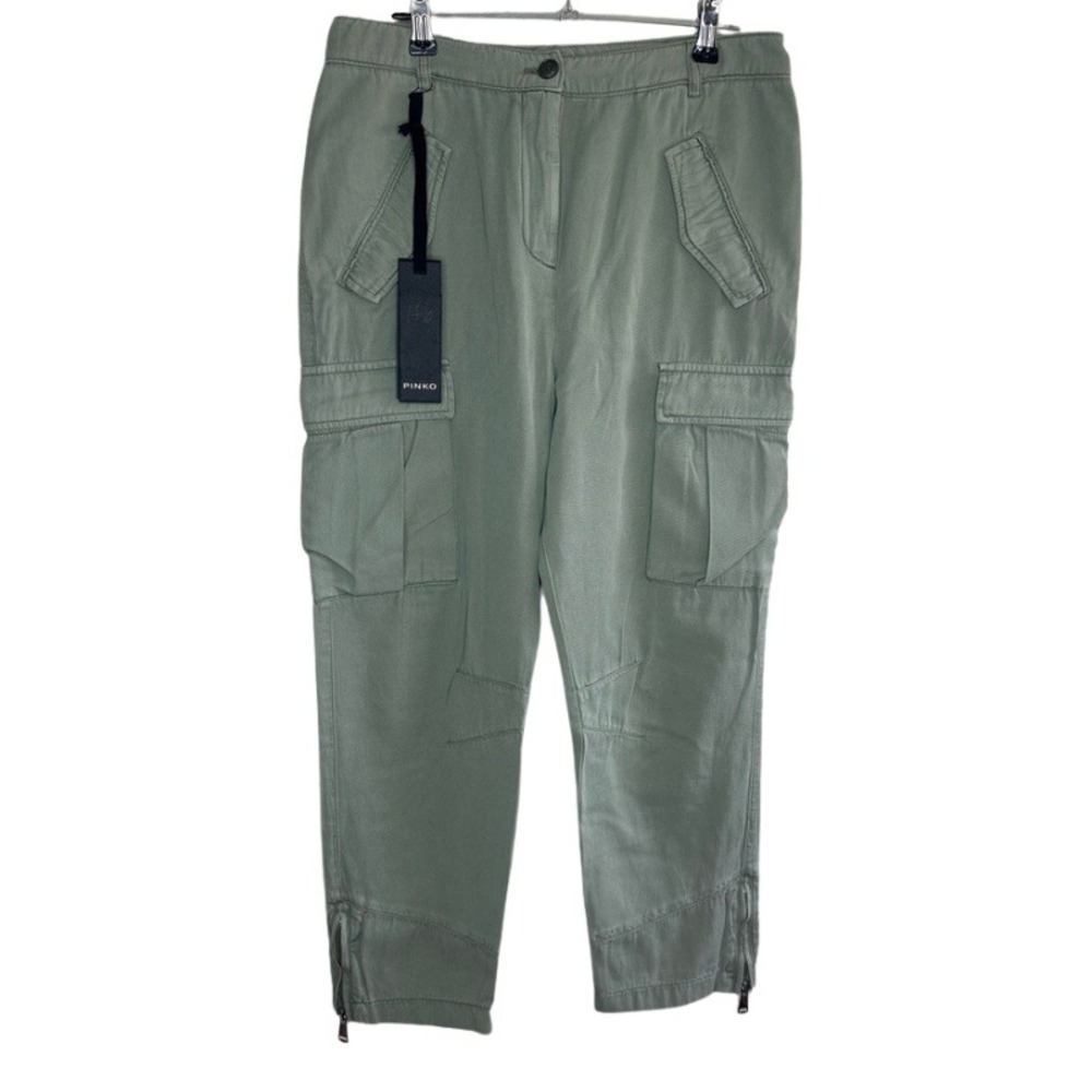Pinko Prato Pantalone Green Cargo‎ Pants Lyocell Cotton Size 40 IT